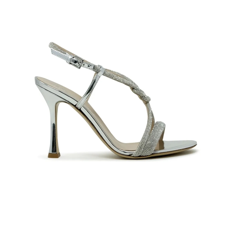 Ninalilou Sandalen Silver Leather Sandals With Swarovski Grey