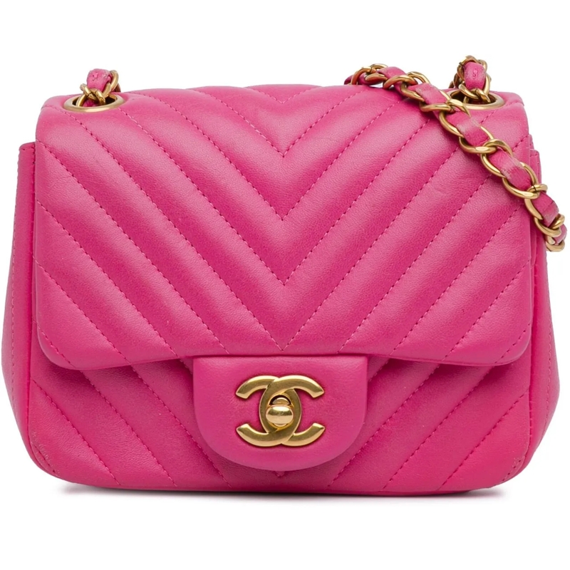 Chanel Draagtas Mini Square Classic Chevron Lambskin Single Flap rose