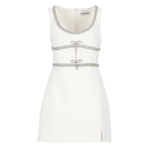 Self Portrait Mini robes Dress With Diamonds White