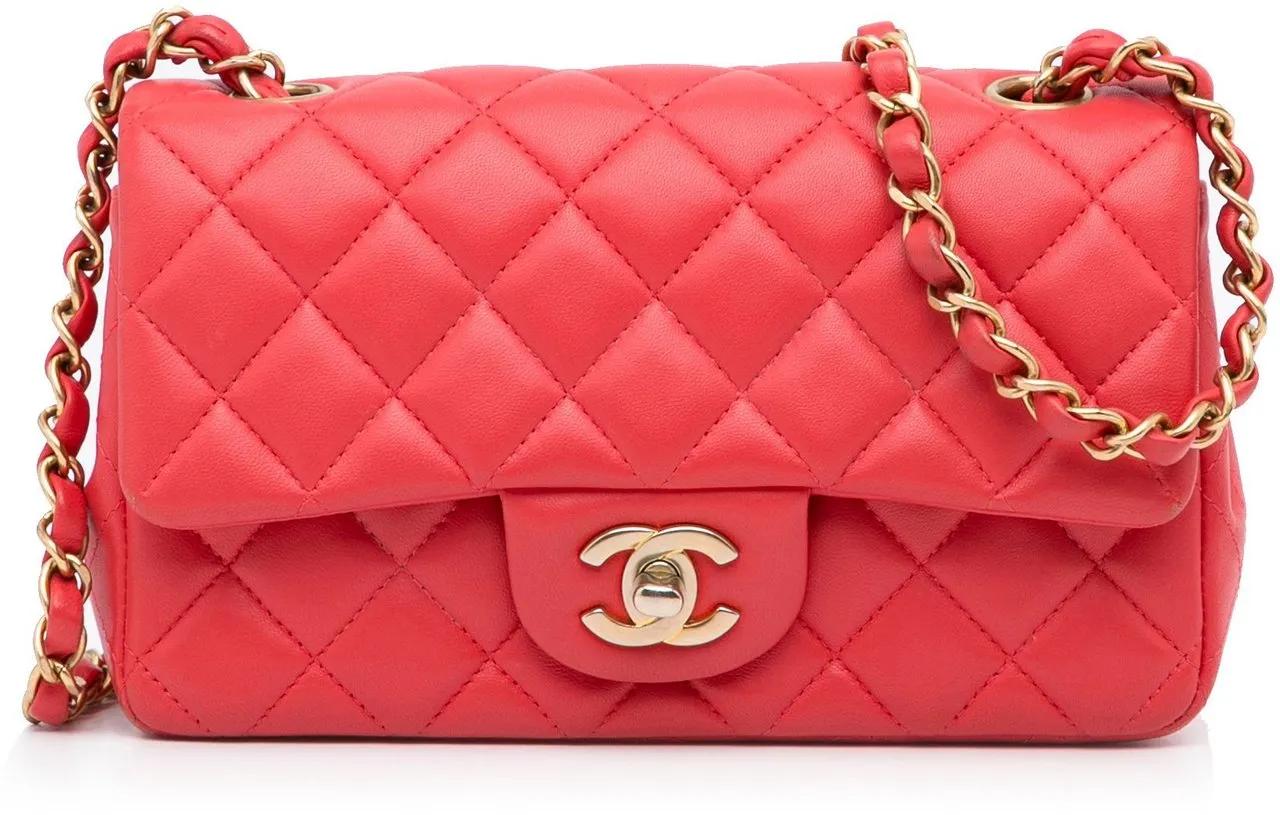 Chanel Hobo bags 2019 Mini Rectangular Classic Lambskin Single Flap in rood