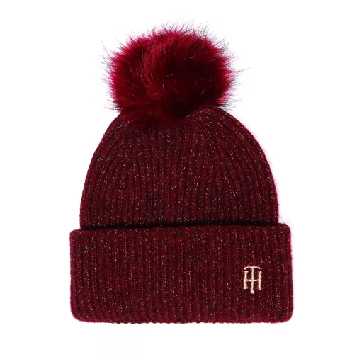 Tommy Hilfiger TH Effortless Beanie Pom Pom Deep Rouge Cappello con pompon