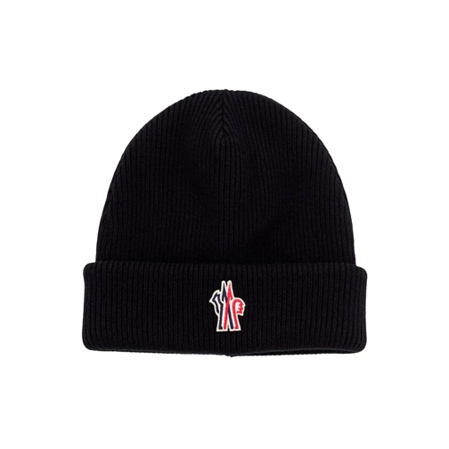 Moncler Hut Ribbed Cuffed Logo Hat Black