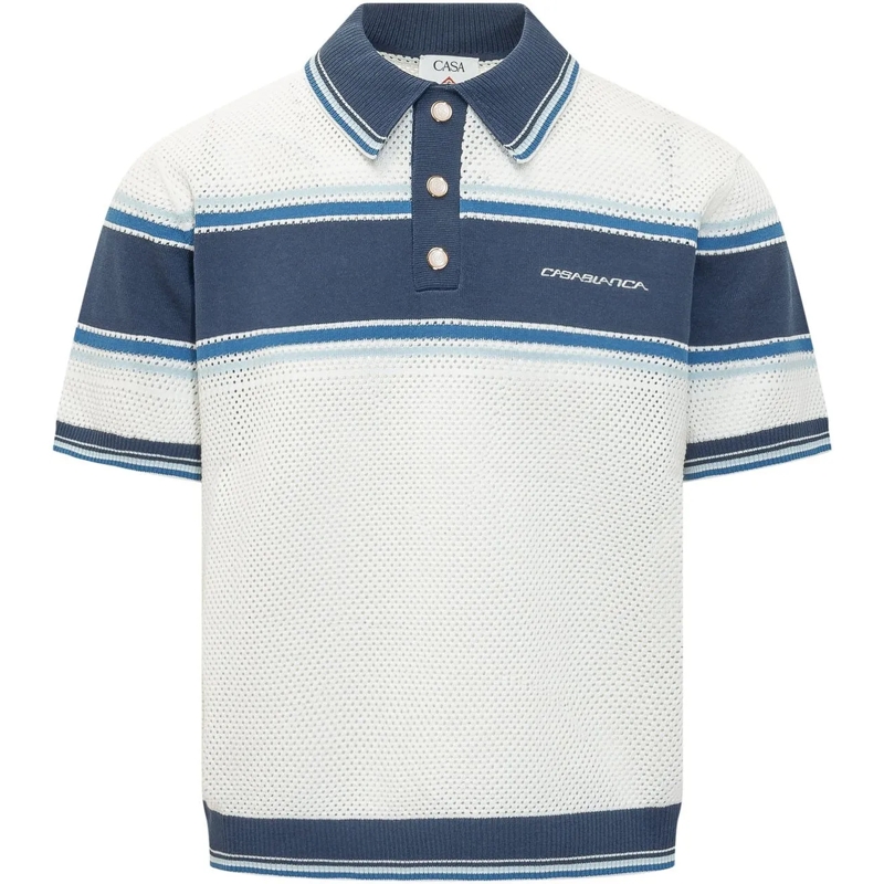 Casablanca Poloshirt Polo in Maglia Traforata a Righe dunkelblau