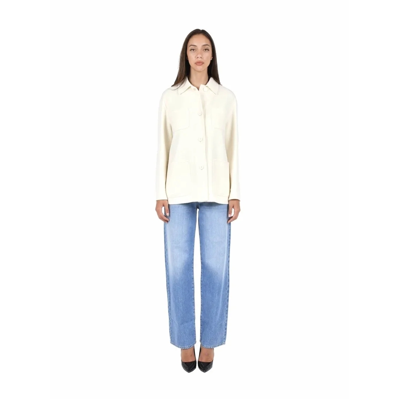 Max Mara Übergangsjacke Chic White Overshirt In Wool-Silk-Cashmere Blend White