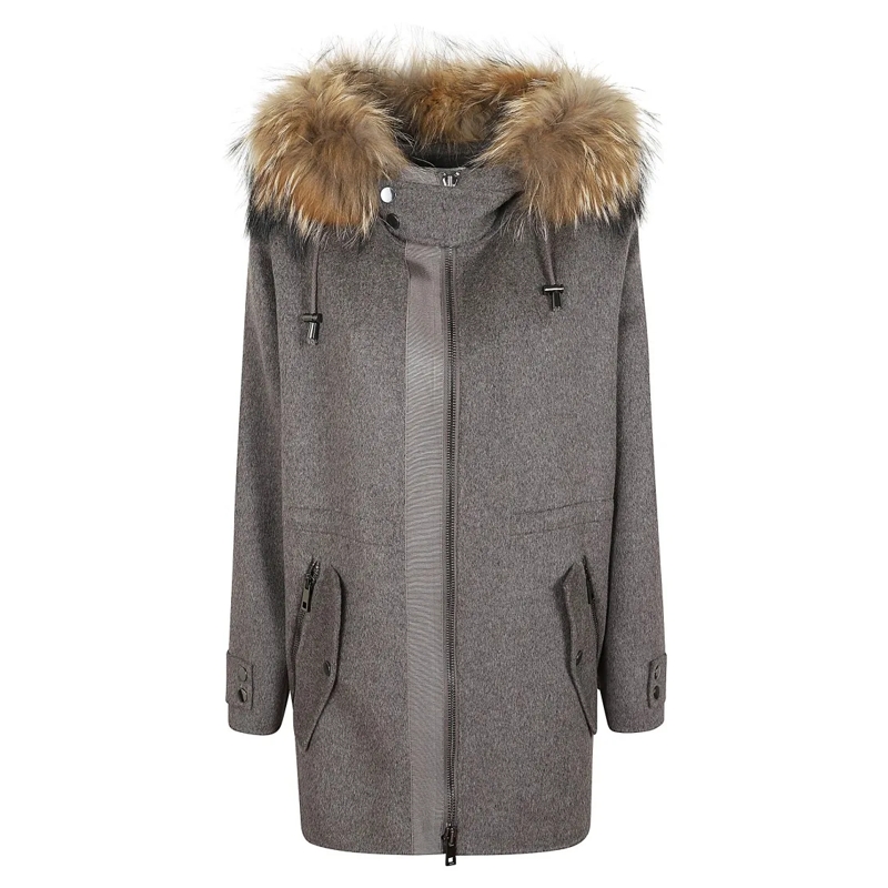 P.A.R.O.S.H. Veste en shearling Relaxed Silhouette Wool Parka With Fur Trim Grey