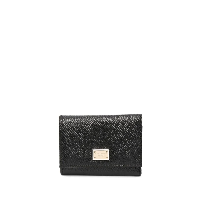 Dolce&Gabbana Geldbörse Textured Black Calf Leather Tri-Fold Wallet Black