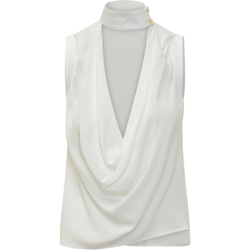 Elisabetta Franchi Bluse Camicia con Scollo Profondo e Drappeggio weiß