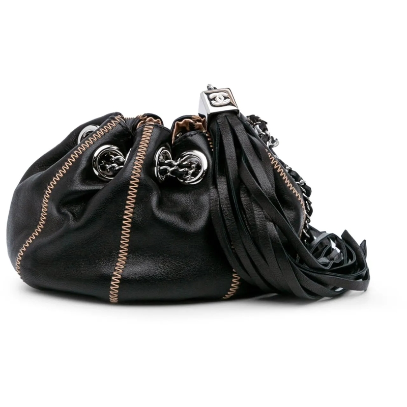 Chanel Pochette Mini Lambskin and Satin Reversible Sac Cordon schwarz
