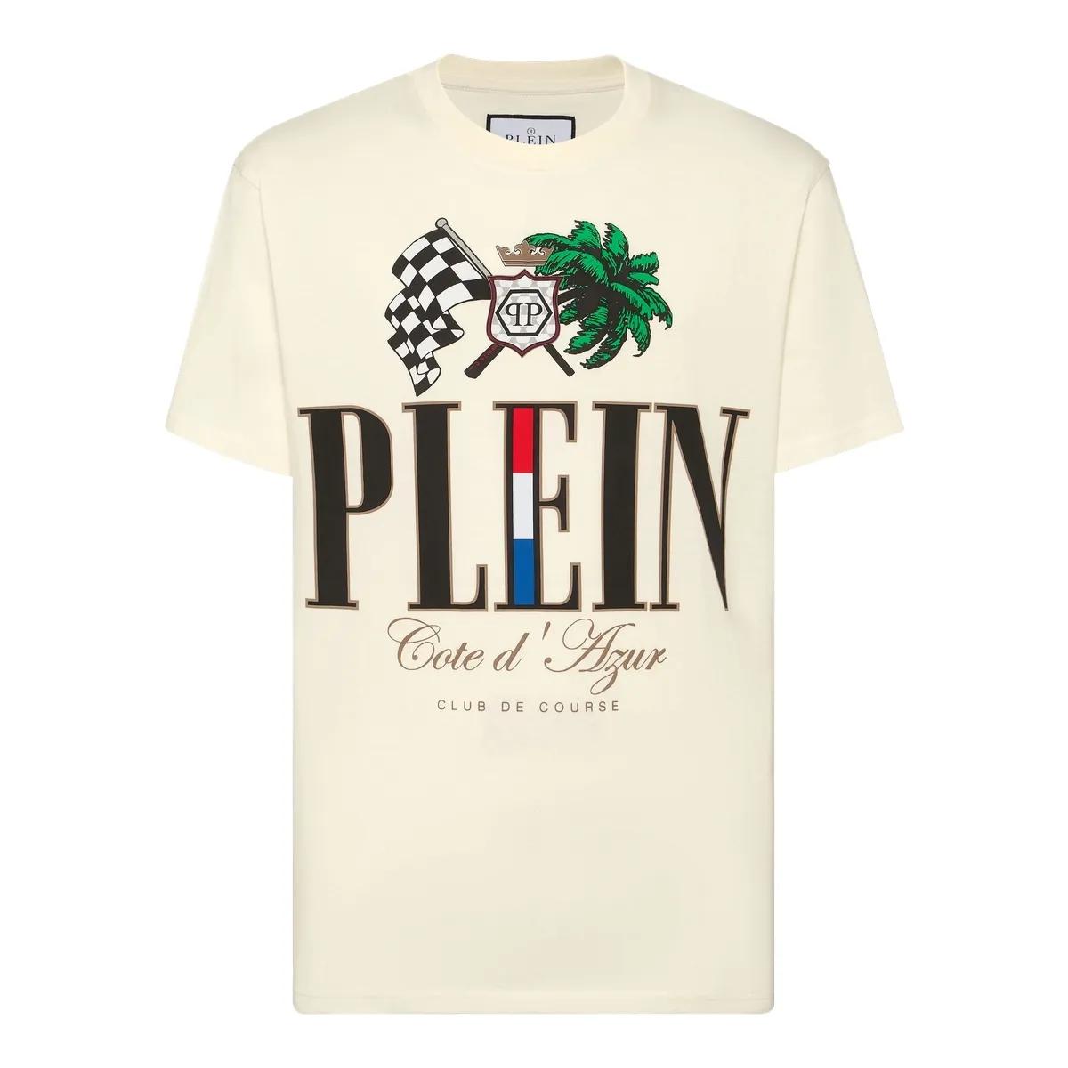 Thumbnail - Philipp Plein - T-Shirt Round Neck Ss Cote D Azur Plam - Größe XL - weiß