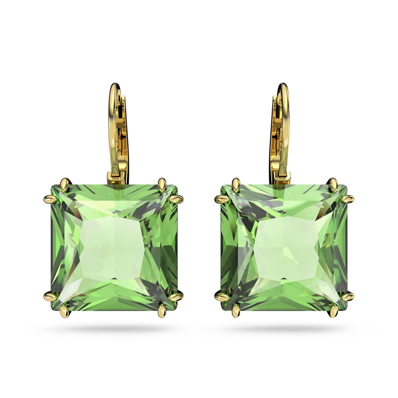 Swarovski Creolen Millenia drop Square cut Gold-tone plated Green