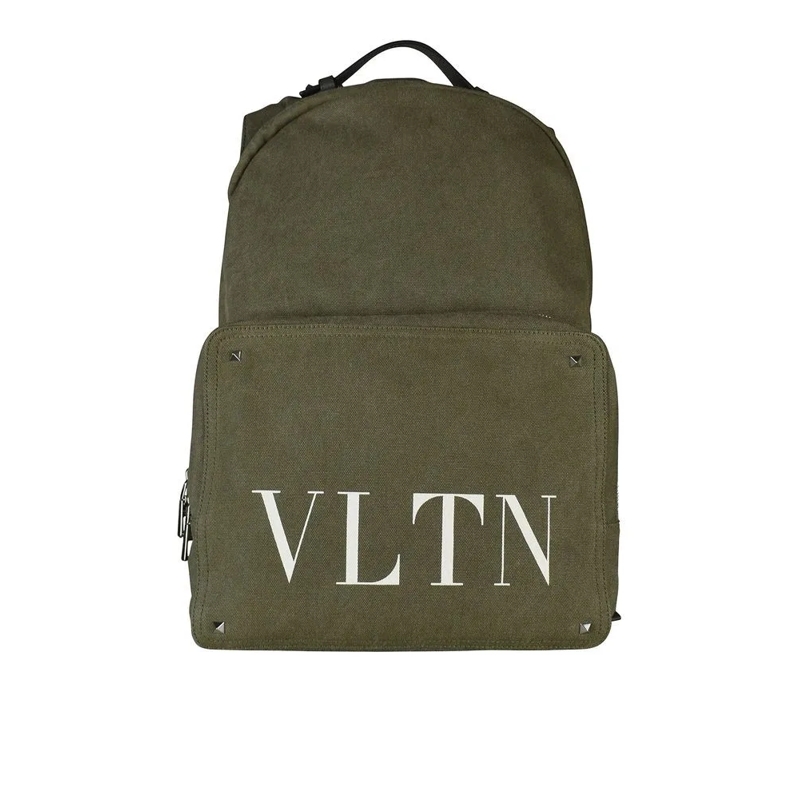 Valentino Garavani Rucksack Structured Kaki Backpack With Rockstud Accents Grey