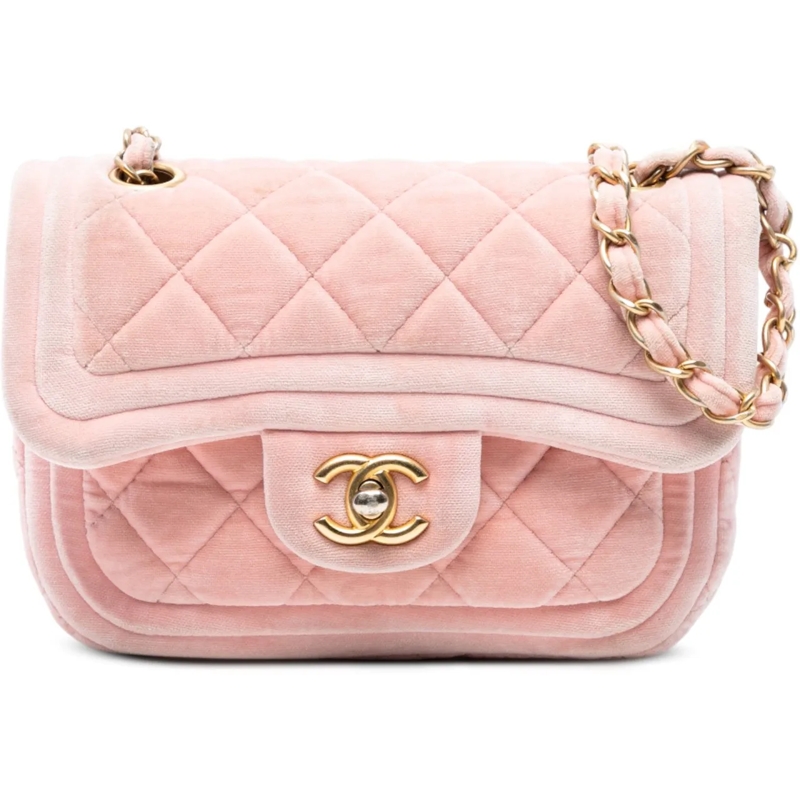 Chanel Sac à bandoulière Mini Quilted Velvet Double Frame Flap rose