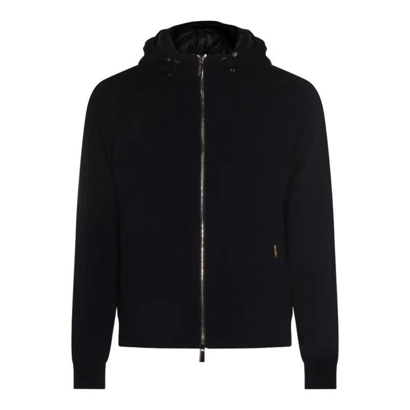 Moorer Doudoune Black Zip-Up Hoodie With Adjustable Drawstrings Black