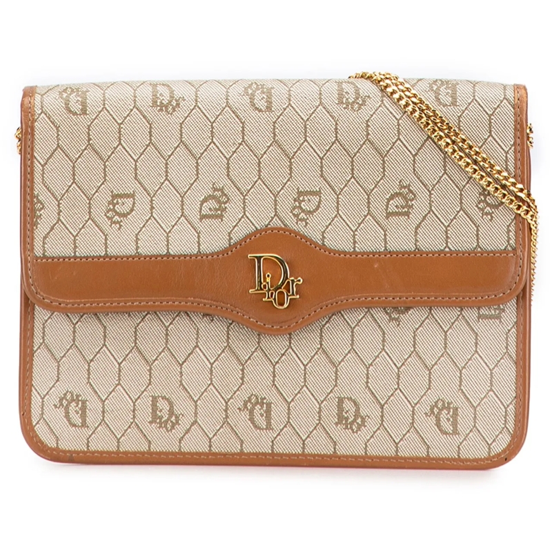 Christian Dior Schultertasche Honeycomb Coated Canvas Chain Shoulder Bag braun