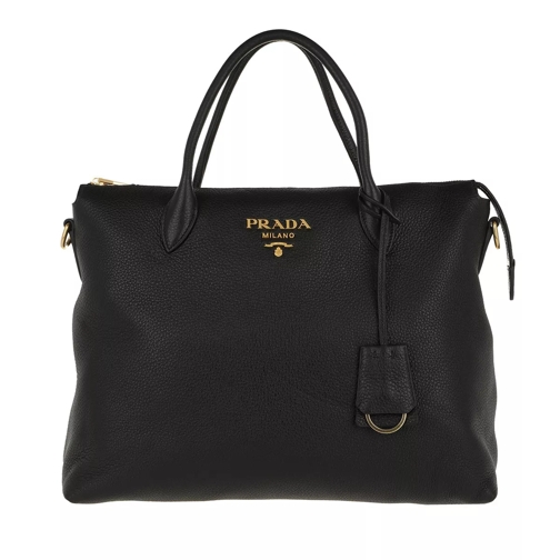 Prada Logo Handbag Calf Leather Black Tote