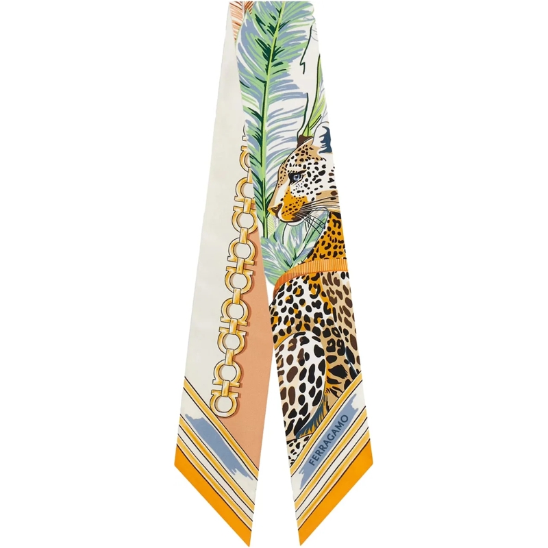 Salvatore Ferragamo Écharpe en laine Mini Bandeau Felindra con Stampa Felina mehrfarbig