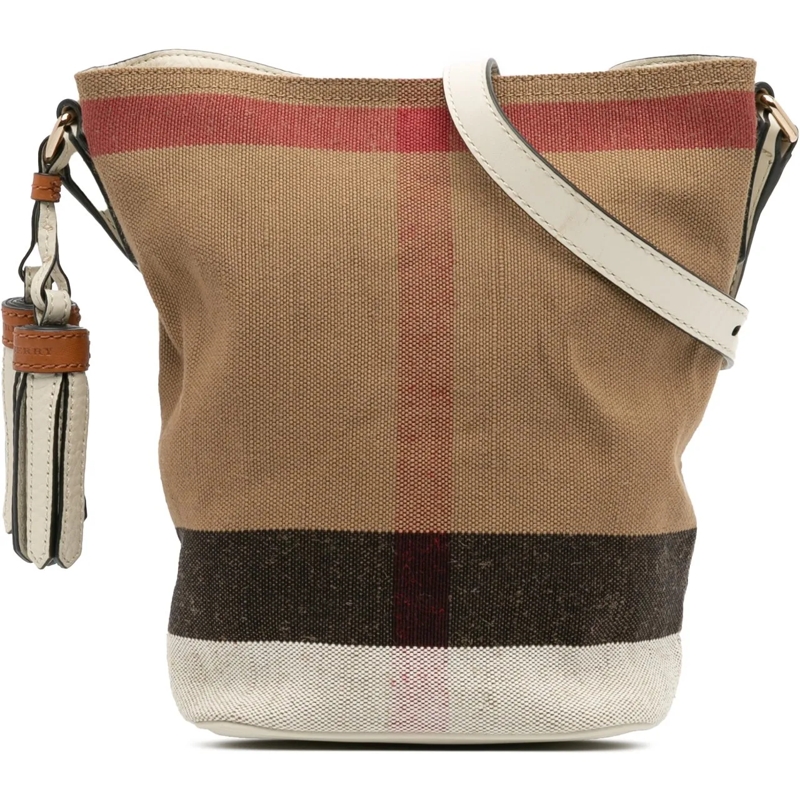 Burberry Schultertasche Mini Mega Check Canvas Ashby Tassel Bucket Bag braun