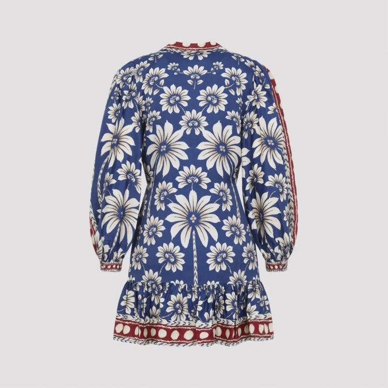 Farm Rio Mini-robe Blue Floral Mini Dress With Puffed Sleeves Blue