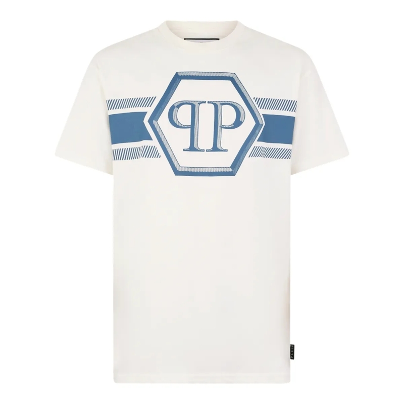 Philipp Plein T-Shirt Round Neck T-Shirt Hexagon Line weiss