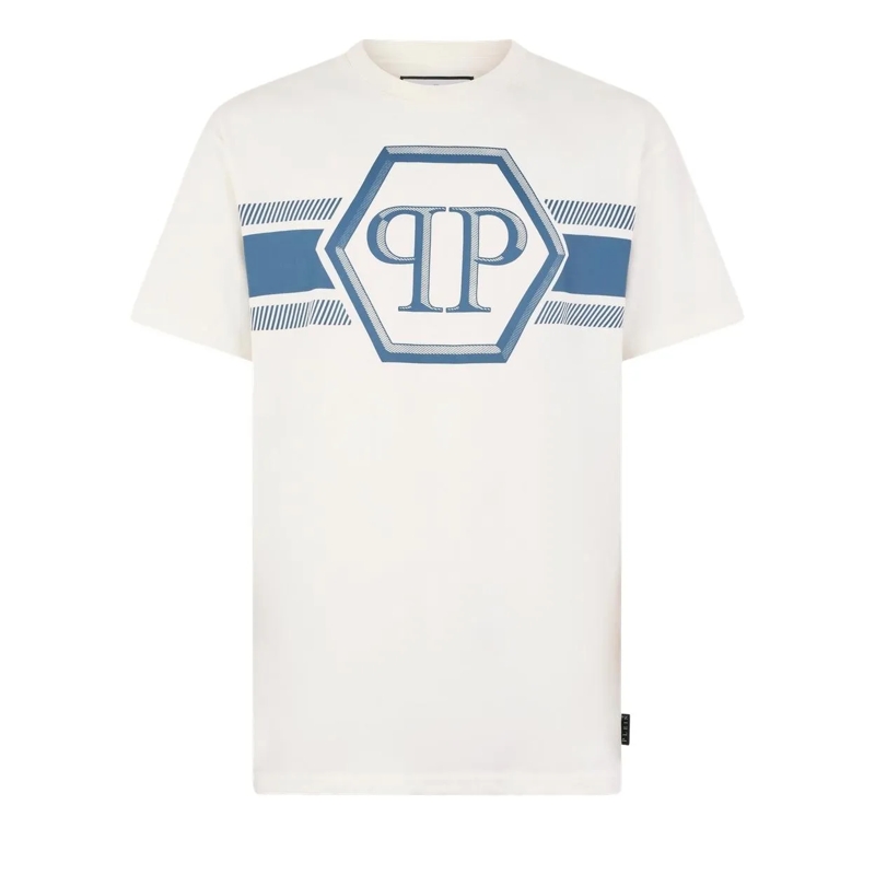 Philipp Plein T-Shirt Round Neck T-Shirt Hexagon Line weiss