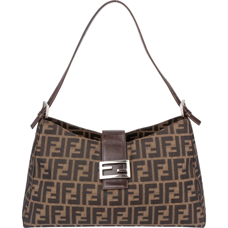 Fendi Schultertasche Fendi FF Monogram Baguette Buckle Shoulder Bag braun