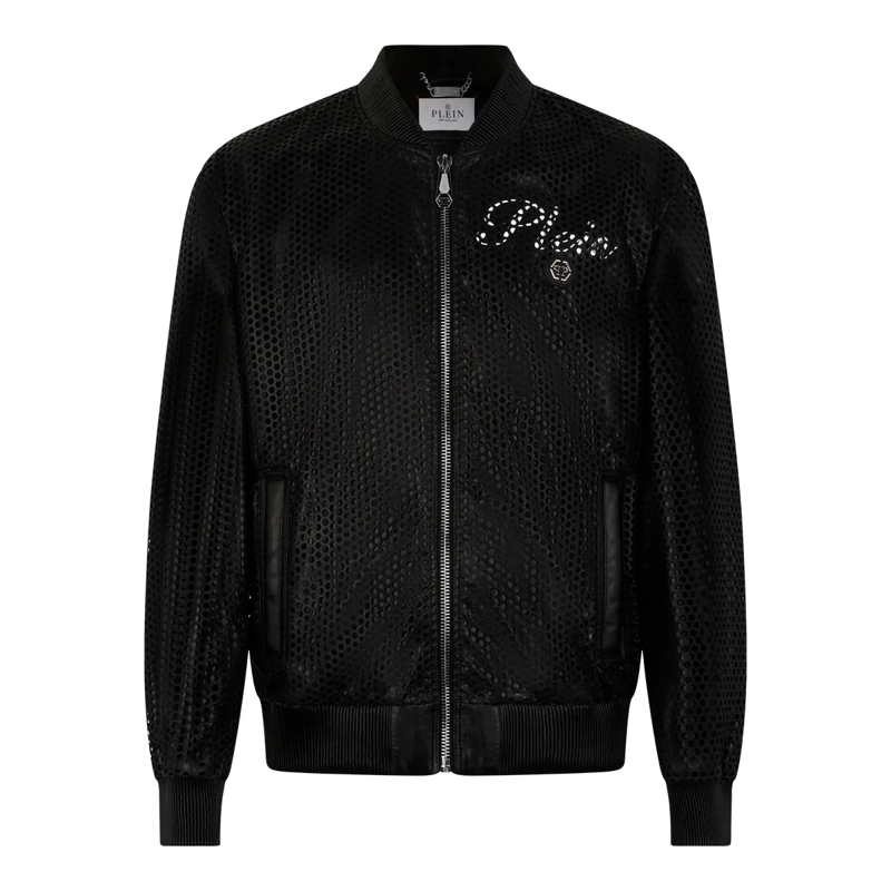 Philipp Plein Daunenjacke Perforated Leather Nylon Bomber schwarz