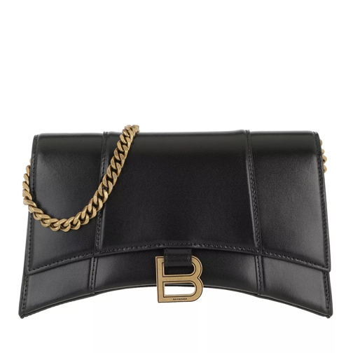 Balenciaga Hourglass Chain Bag Shiny Box Calfskin Black Crossbody Bag