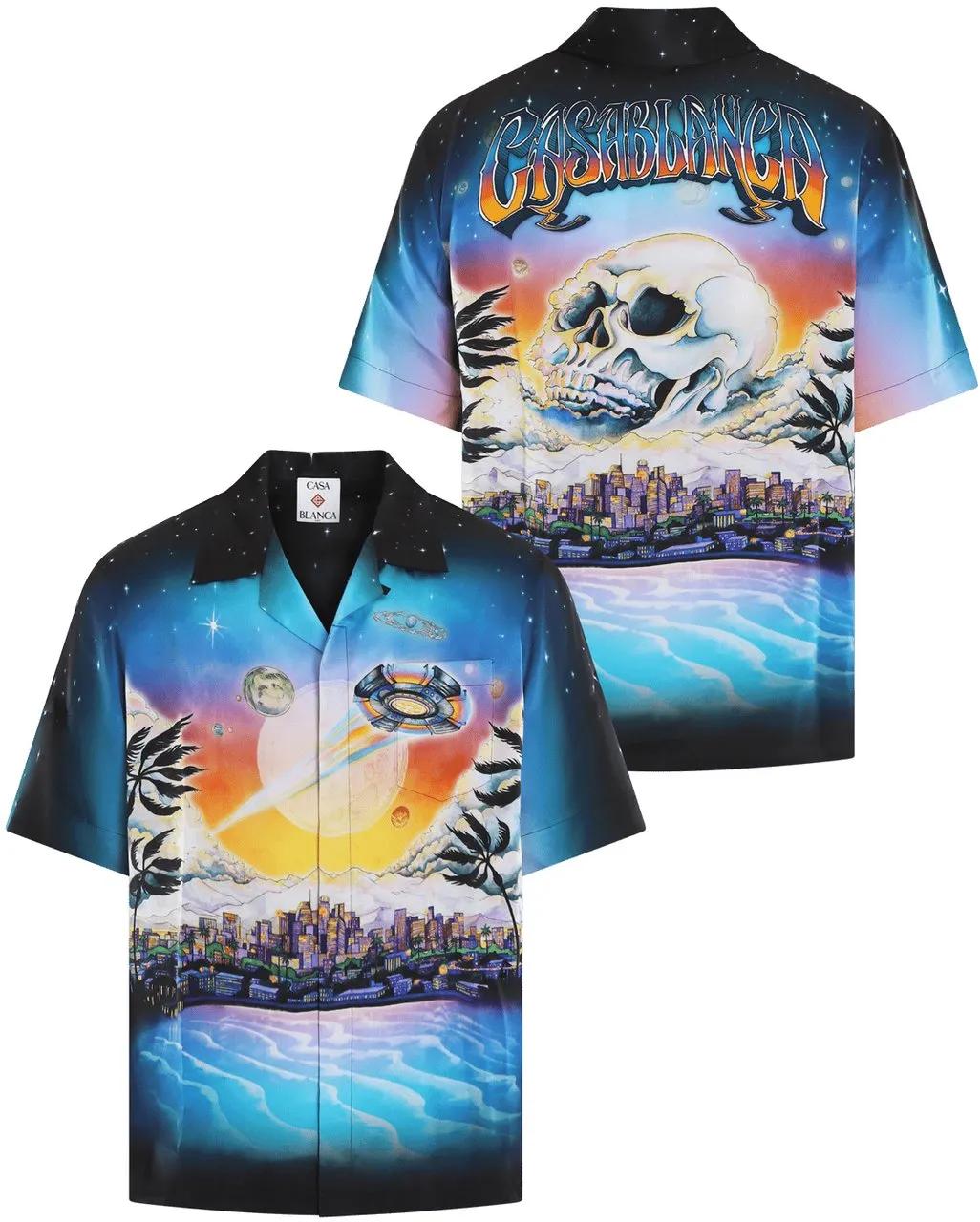 Thumbnail - Casablanca - Heren La Premonition Zijde Shirt - Größe M - blue