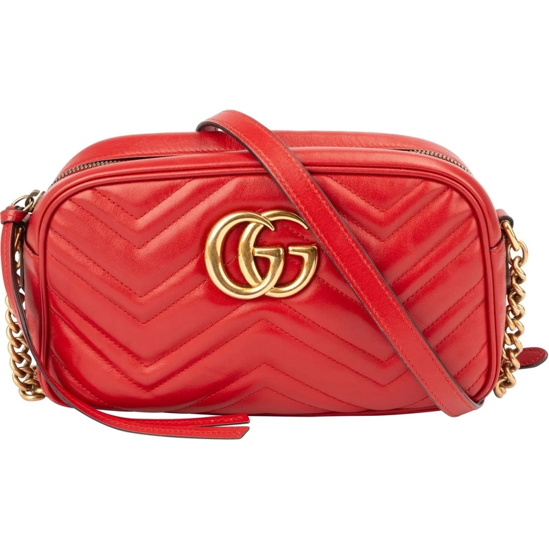 Gucci Sac à bandoulière Gucci Red Leather Marmont GG Crossbody Bag rot