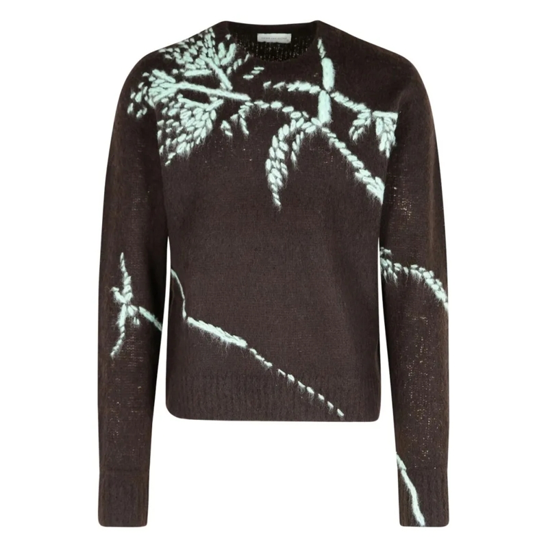 Dries Van Noten Pullover Alpaca-Blend Sweater With Botanical Embroidery Black
