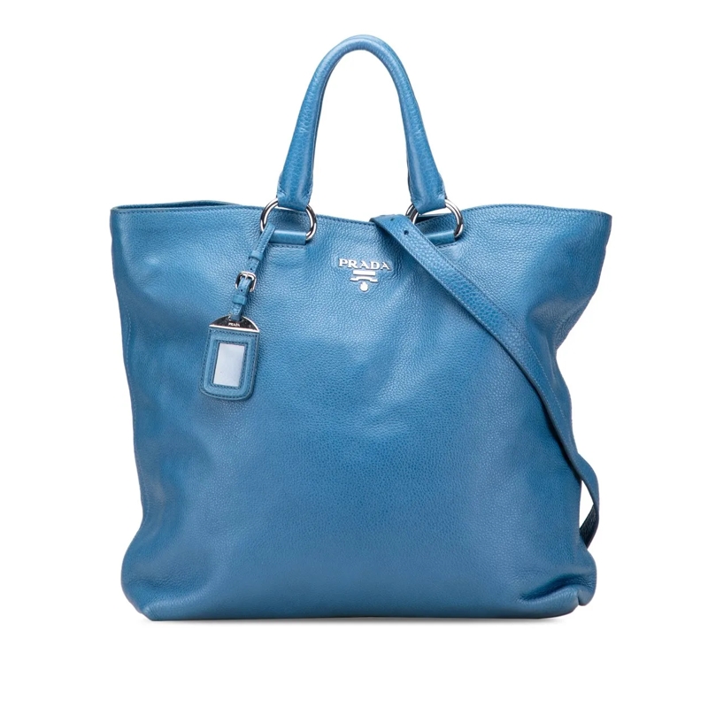 Prada Schultertasche Vitello Daino Open Convertible Tote blau