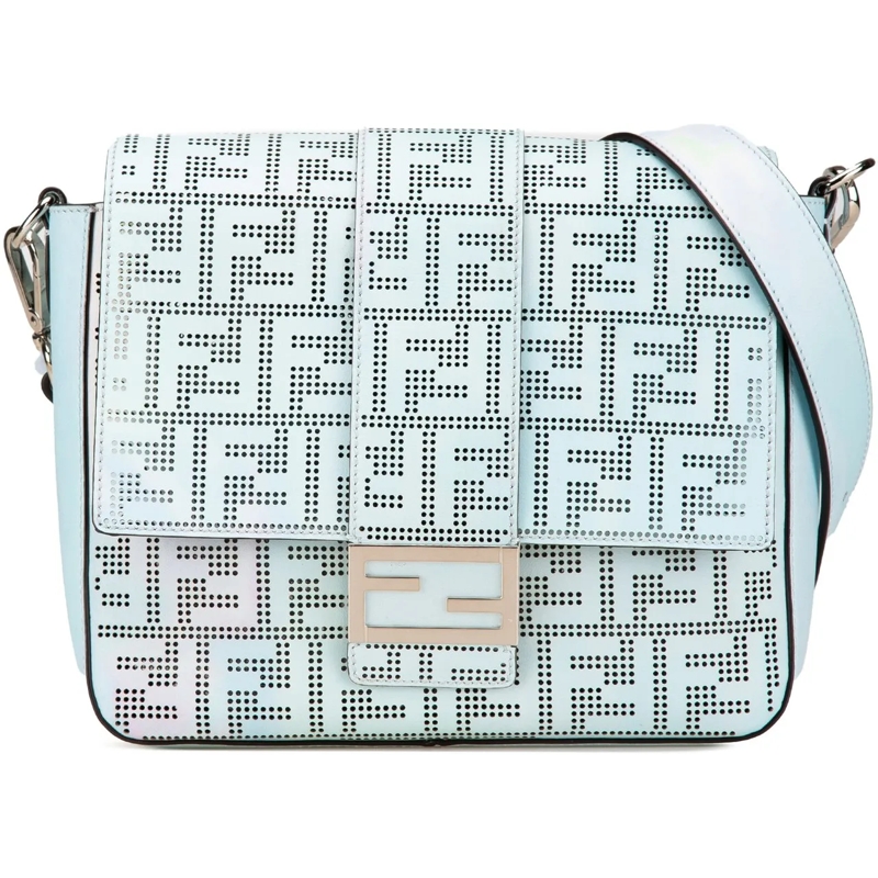 Fendi Schultertasche Medium Zucca Perforated Leather Baguette Messenger blau