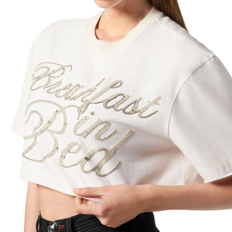 Philipp Plein Top T-Shirt Rundhalsausschnitt Ls Crystal Verziert weiss(Image 5)