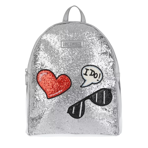 Love Moschino Patches Glitters Mettalic Backpack Argento Sac à dos