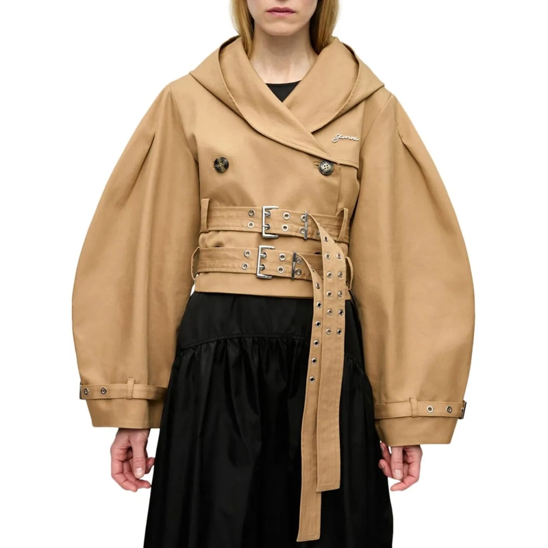 GANNI Daunenjacke BONDED COTTON SHORT JACKET TIGER'S EYE beige