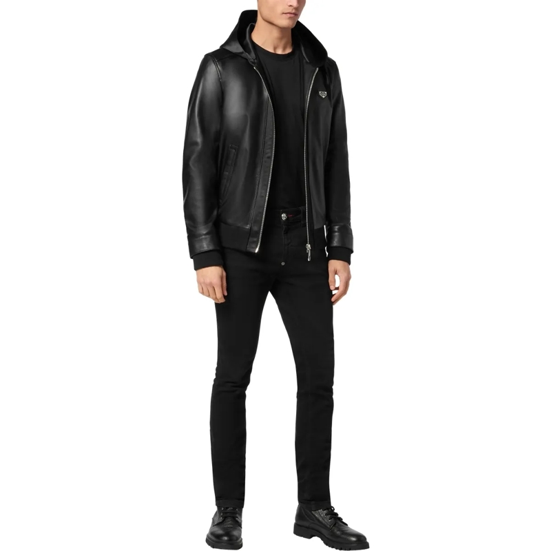 Philipp Plein Daunenjacke Lederjacke schwarz(Image 5)