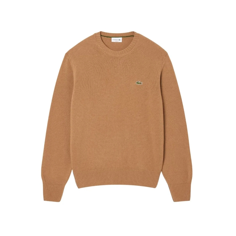 Lacoste Pullover Roll-Neck Sweater In Carded Wool Neutrals