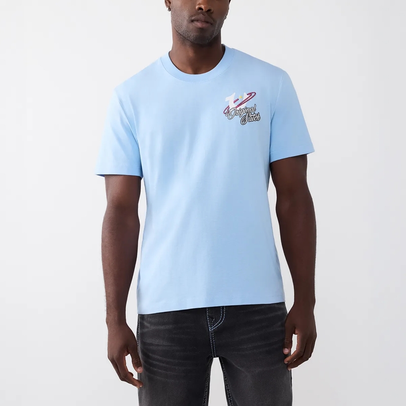 True Religion T-Shirt T-Shirt- Gerader Schnitt- Überschnittende Schul hell-blau(Image 6)