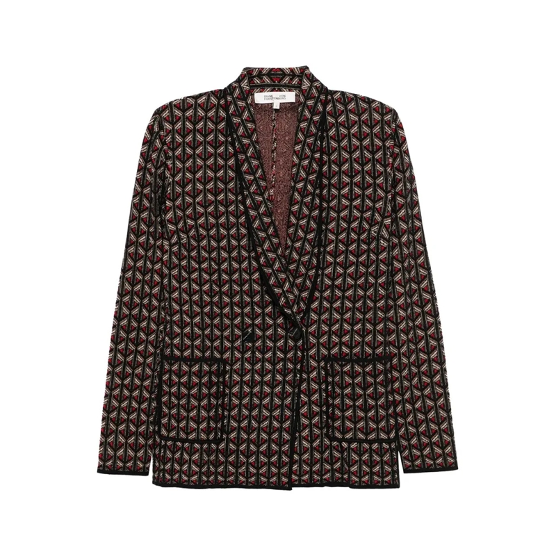 Diane von Furstenberg Blazer Multicolor Geometric Pattern Blazer Brown
