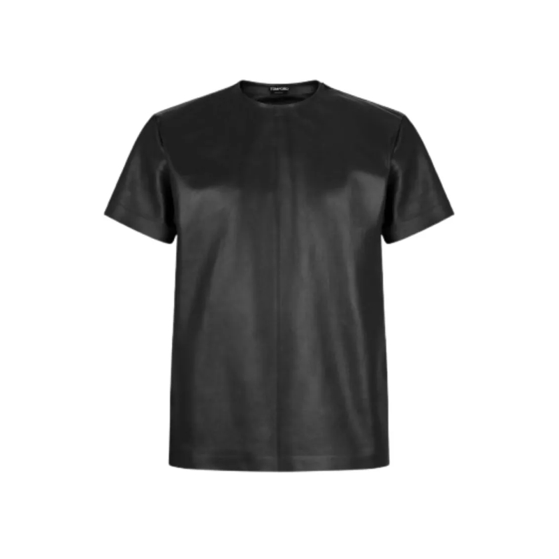Tom Ford T-Shirt Short-Sleeved Crewneck T-Shirt In Plongé Nappa Lea Black