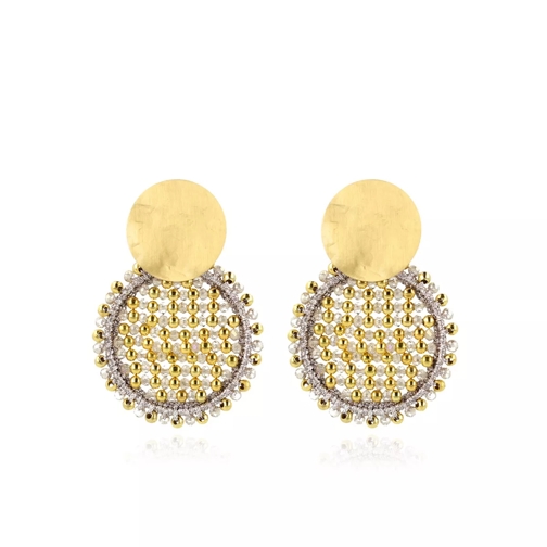LOTT.gioielli Earring Silk Circle Abacus Double Stones Medium Champagne and Gold Pendant d'oreille