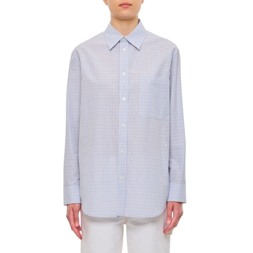 Bottega Veneta Hemden Cotton Linen Woven Check Shirt Blue