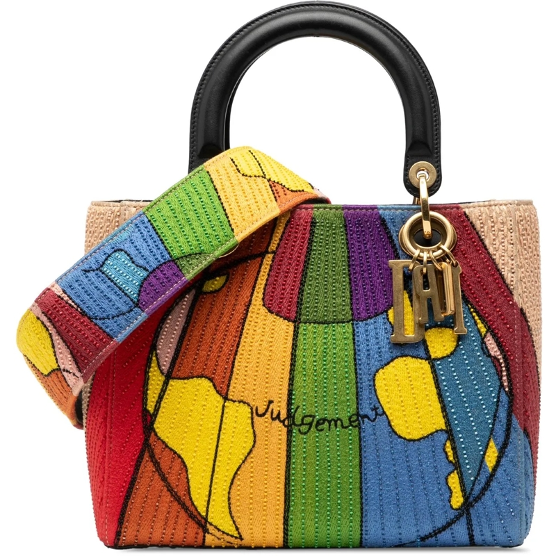 Christian Dior Schultertasche Medium Canvas Beaded and Embroidered Tarot Judgmen braun