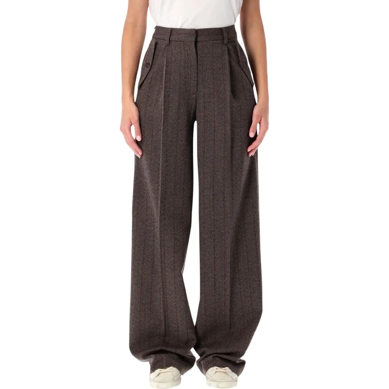 Golden Goose  Brown Pinstripe Wool Wide-Leg Trousers Brown