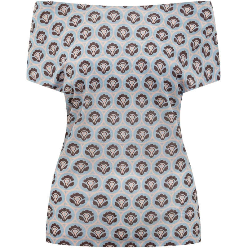 Etro T-shirt Top con Stampa Aurea hellblau