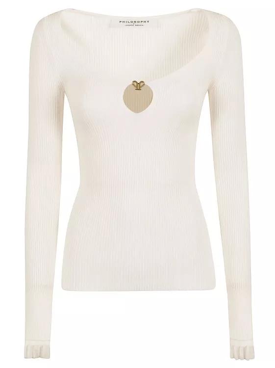 Philosophy Di Lorenzo Serafini - Ivory White Ribbed Knit Sweater - Größe 38 -