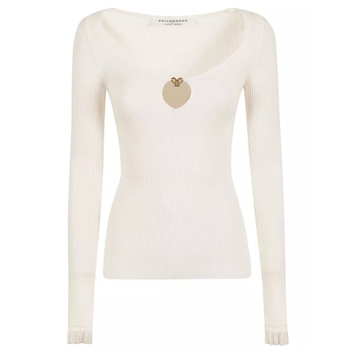 Philosophy Di Lorenzo Serafini Ivory White Ribbed Knit Sweater Neutrals 