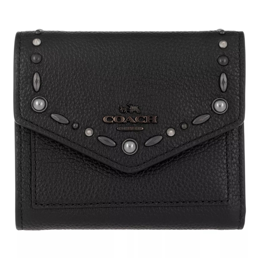 Coach Small Wallet With Prairie Rivets Black/Black Copper Flap Wallet