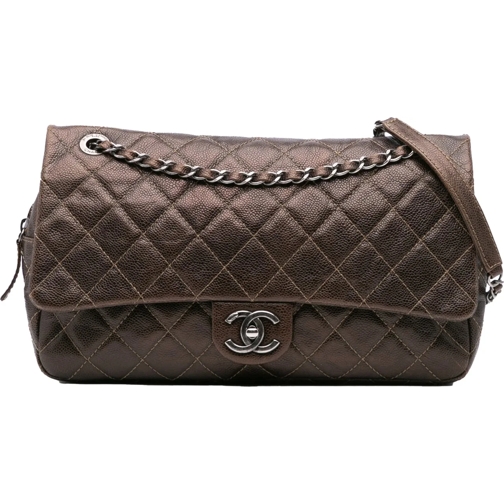 Chanel Schultertasche 2013-2014 Jumbo Quilted Iridescent Caviar Easy Fla braun