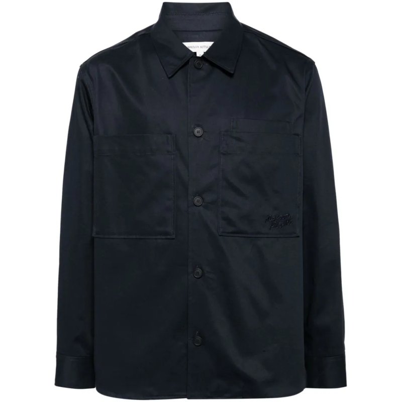 Maison Kitsune Overhemd Navy Blue Cotton Shirt Black